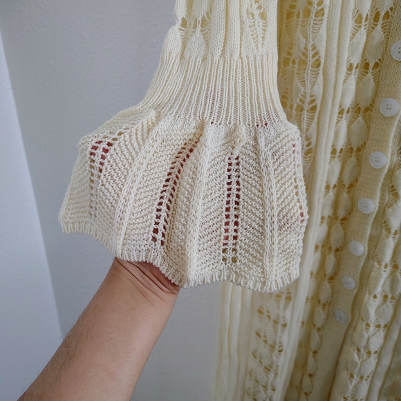 Vintage Style Women's Cream Open Knit Lace Button Front Maxi Dress Fits M/L - Picture 10 of 16